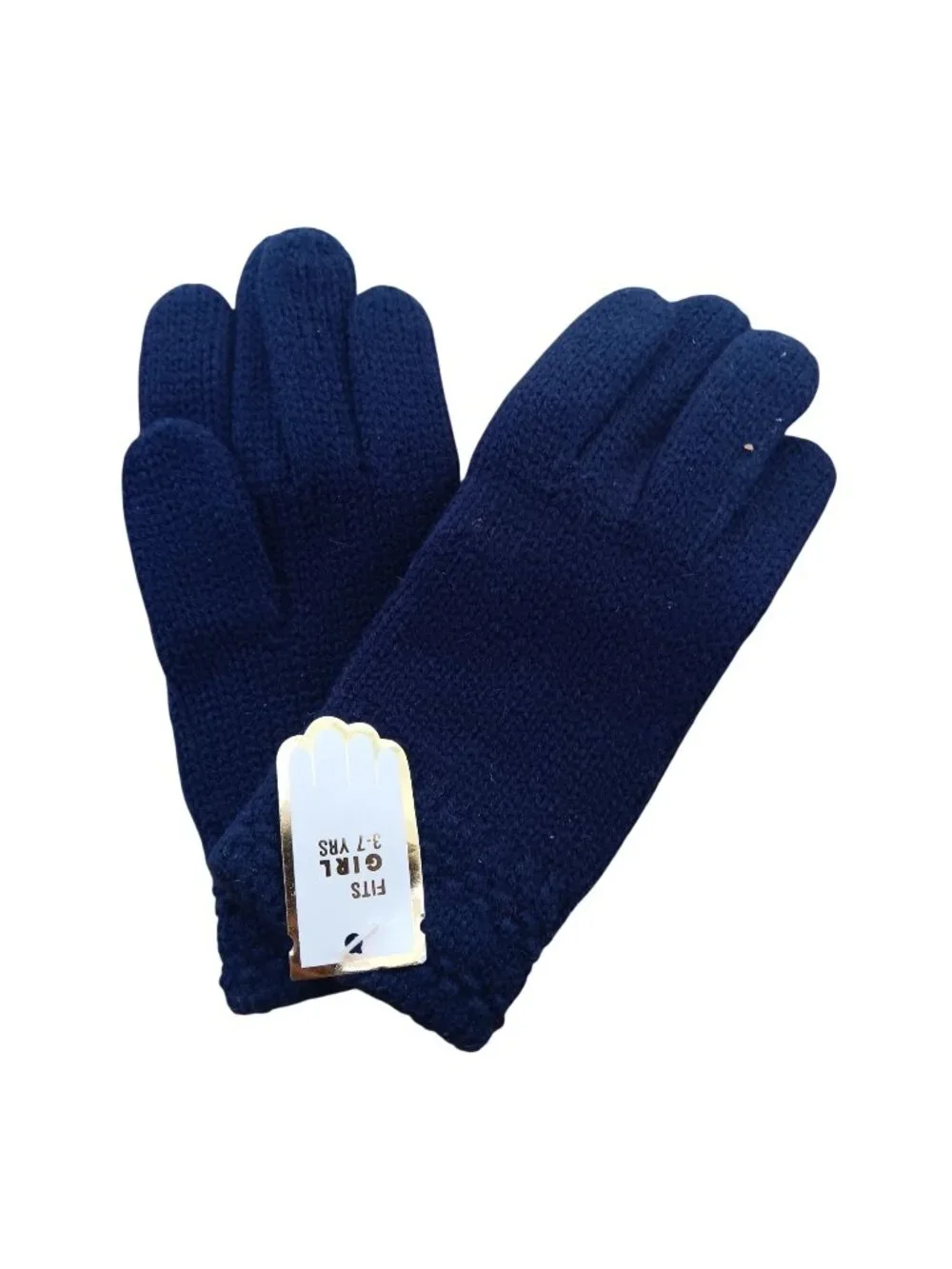 New Vintage Girls Knit Gloves Blue Cable Fits 3-7 Yrs Winter Warm Acrylic Navy